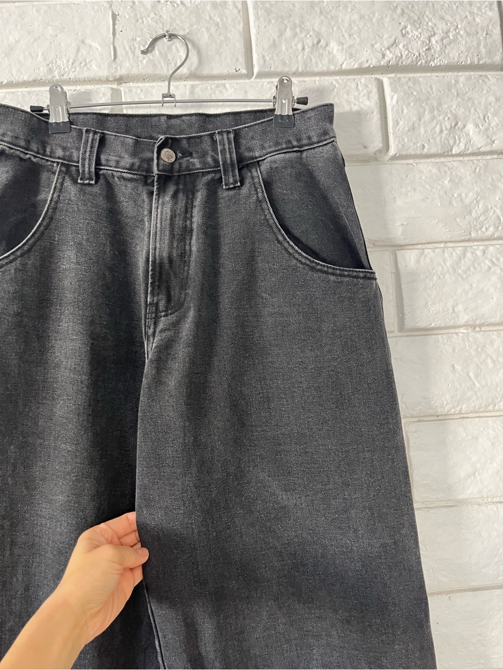 John Galt Wide Leg Baggy Jeans Washed Black Slouchy Pants Cotton Size 27 - Picture 3 of 7